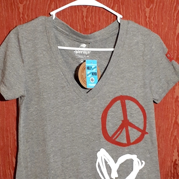 SPORTIQE T-SHIRT LOVE-BLUES GRAY WOMEN SHIRT SIZE M SHORT SLEEVE PEACE HEART BLU - Picture 2 of 8